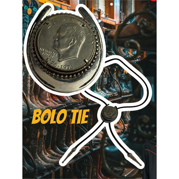 Vintage Eisenhower 1976 Bicentennial Coin Bolo Tie - Picture 1 of 8